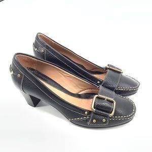 Clarks Cosmic Dawn Loafer Style Buckle Front Heels Black Fits like a US 7.5